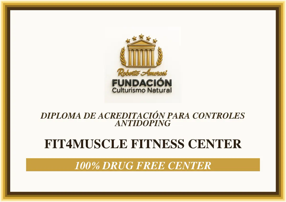 Diploma oficial 100% Drug Free Center - Fit4Muscle Fitness Center